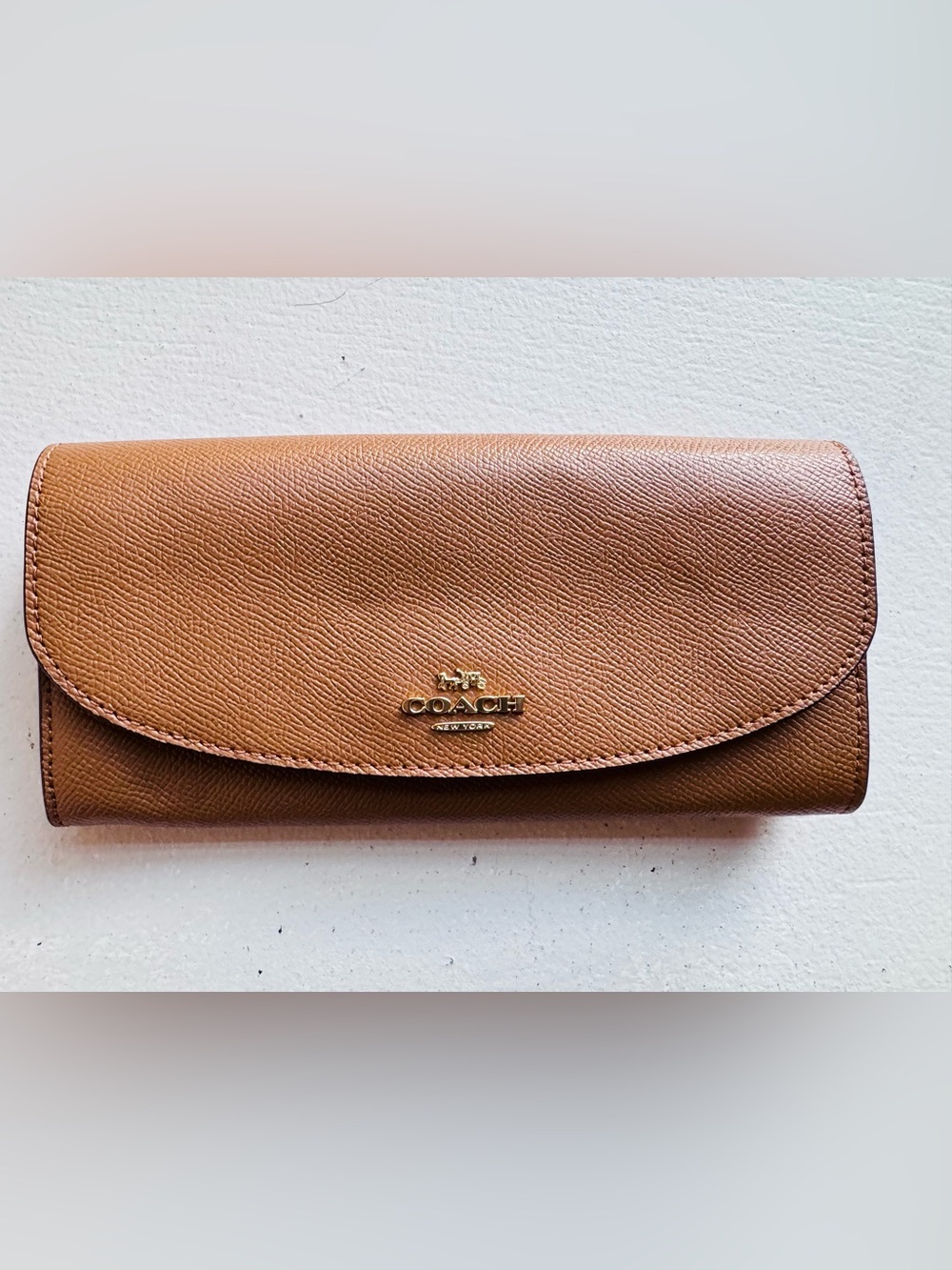 Coach Brown Leather Envelope Wallet with Gold Logo